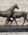 Necking Horses Equestrian Horse Lover Bronze Sculpture Statue Art Figure Marble Base