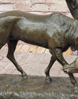 Necking Horses Equestrian Horse Lover Bronze Sculpture Statue Art Figure Marble Base