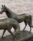 Necking Horses Equestrian Horse Lover Bronze Sculpture Statue Art Figure Marble Base
