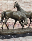 Necking Horses Equestrian Horse Lover Bronze Sculpture Statue Art Figure Marble Base