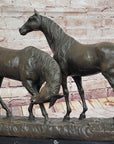 Necking Horses Equestrian Horse Lover Bronze Sculpture Statue Art Figure Marble Base