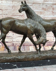 Necking Horses Equestrian Horse Lover Bronze Sculpture Statue Art Figure Marble Base
