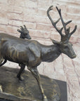 Deer Buck Elk and Doe Fawn Caribou Reindeer Bronze Statue Sculpture Marble Base 11" x 13"