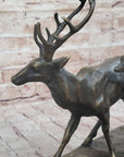 Deer Buck Elk and Doe Fawn Caribou Reindeer Bronze Statue Sculpture Marble Base 11" x 13"