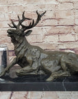 Stag Buck Elk Deer Laying Down - Bronze Wildlife Sculpture by Milo on Marble Base
