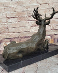 Stag Buck Elk Deer Laying Down - Bronze Wildlife Sculpture by Milo on Marble Base