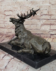 Stag Buck Elk Deer Laying Down - Bronze Wildlife Sculpture by Milo on Marble Base