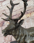 Stag Buck Elk Deer Laying Down - Bronze Wildlife Sculpture by Milo on Marble Base