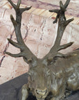 Stag Buck Elk Deer Laying Down - Bronze Wildlife Sculpture by Milo on Marble Base