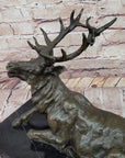 Stag Buck Elk Deer Laying Down - Bronze Wildlife Sculpture by Milo on Marble Base