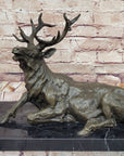 Stag Buck Elk Deer Laying Down - Bronze Wildlife Sculpture by Milo on Marble Base
