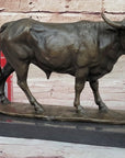 Bronze Bull Cow Cattle Sculpture Statue Figure on Marble Base by Milo