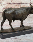 Bronze Bull Cow Cattle Sculpture Statue Figure on Marble Base by Milo