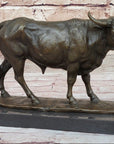 Bronze Bull Cow Cattle Sculpture Statue Figure on Marble Base by Milo