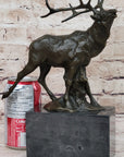 Signed Original Male Elk Mountain Deer Caribou Hunter Bronze Sculpture Art Decor
