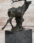 Signed Original Male Elk Mountain Deer Caribou Hunter Bronze Sculpture Art Decor