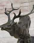 Signed Original Male Elk Mountain Deer Caribou Hunter Bronze Sculpture Art Decor