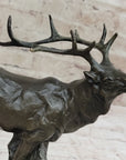 Signed Original Male Elk Mountain Deer Caribou Hunter Bronze Sculpture Art Decor