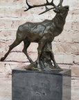 Signed Original Male Elk Mountain Deer Caribou Hunter Bronze Sculpture Art Decor