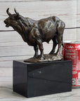 Hot Cast Bronze Metal Bull Cattle Cow Sculpture Statue Figure on Marble Base
