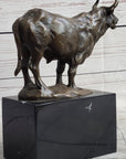 Hot Cast Bronze Metal Bull Cattle Cow Sculpture Statue Figure on Marble Base