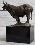 Hot Cast Bronze Metal Bull Cattle Cow Sculpture Statue Figure on Marble Base
