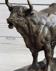 Hot Cast Bronze Metal Bull Cattle Cow Sculpture Statue Figure on Marble Base