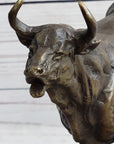 Hot Cast Bronze Metal Bull Cattle Cow Sculpture Statue Figure on Marble Base