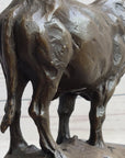 Hot Cast Bronze Metal Bull Cattle Cow Sculpture Statue Figure on Marble Base
