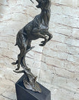 Elk Deer Caribou Stag Buck Jumping Bronze Statue Sculpture on Marble Base