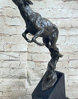Elk Deer Caribou Stag Buck Jumping Bronze Statue Sculpture on Marble Base