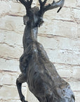 Elk Deer Caribou Stag Buck Jumping Bronze Statue Sculpture on Marble Base