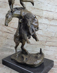 Bronze Sculpture Statue of Native American Indian Man Jumping over Buffalo & Horse