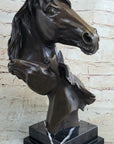 Two Horses Bust Sculpture Real Bronze Signed Original Equine Art by Milo on Marble Base