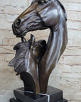 Two Horses Bust Sculpture Real Bronze Signed Original Equine Art by Milo on Marble Base