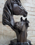 Two Horses Bust Sculpture Real Bronze Signed Original Equine Art by Milo on Marble Base