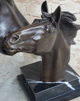 Two Horses Bust Sculpture Real Bronze Signed Original Equine Art by Milo on Marble Base