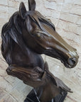 Two Horses Bust Sculpture Real Bronze Signed Original Equine Art by Milo on Marble Base
