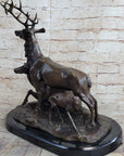 Bronze Marble Statue Elk Deer Caribou Buck Stag Lodge Sculpture Statue