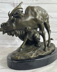 Mountain Lion Hunting Elk Deer by PJ Mene Bronze Statue Sculpture Wildlife Decor 11"X 13"