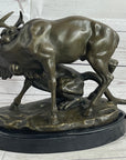 Mountain Lion Hunting Elk Deer by PJ Mene Bronze Statue Sculpture Wildlife Decor 11"X 13"