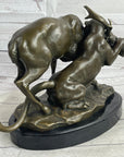 Mountain Lion Hunting Elk Deer by PJ Mene Bronze Statue Sculpture Wildlife Decor 11"X 13"