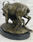 Mountain Lion Hunting Elk Deer by PJ Mene Bronze Statue Sculpture Wildlife Decor 11"X 13"