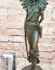 Native American Indian Female Warrior w/ Feathered War Bonnet Bronze Figure Sculpture Statue