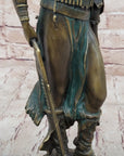 Native American Indian Female Warrior w/ Feathered War Bonnet Bronze Figure Sculpture Statue