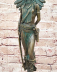 Native American Indian Female Warrior w/ Feathered War Bonnet Bronze Figure Sculpture Statue