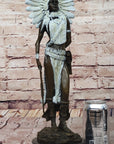 Native American Girl in Feathered Bonnet Bronze Statue Signed Original