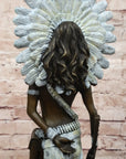 Native American Girl in Feathered Bonnet Bronze Statue Signed Original