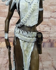 Native American Girl in Feathered Bonnet Bronze Statue Signed Original