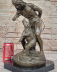 Native American Indian Shaman Taming a Bear - Bronze Sculpture Statue by P. Bartlett